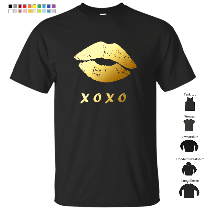 Gold Lips Xoxo Hugs and kisses (Black) T-Shirt – Store